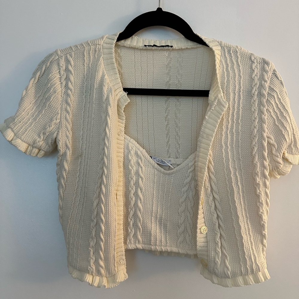 Zara Cream Cable Knit Cardigan